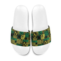 Cook Islands Mere Kiritimiti Slide Sandals Pacific Patchwork Xmas Vibes - Polynesian Pride