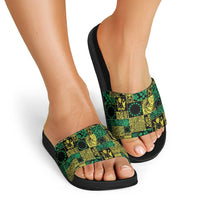 Cook Islands Mere Kiritimiti Slide Sandals Pacific Patchwork Xmas Vibes - Polynesian Pride