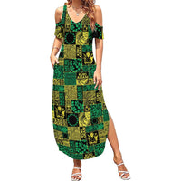 Cook Islands Mere Kiritimiti Summer Maxi Dress Pacific Patchwork Xmas Vibes LT9 Women Green - Polynesian Pride