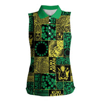 Cook Islands Mere Kiritimiti Women Sleeveless Polo Shirt Pacific Patchwork Xmas Vibes - Polynesian Pride