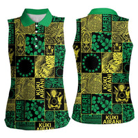 Cook Islands Mere Kiritimiti Women Sleeveless Polo Shirt Pacific Patchwork Xmas Vibes - Polynesian Pride