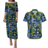 Solomon Islands Meri Kirihimete Couples Matching Puletasi and Hawaiian Shirt Pacific Patchwork Xmas Vibes LT9 Blue - Polynesian Pride