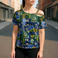 Solomon Islands Meri Kirihimete Cross Shoulder Shirt Pacific Patchwork Xmas Vibes - Polynesian Pride