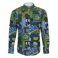 Solomon Islands Meri Kirihimete Family Matching Mermaid Dress and Hawaiian Shirt Pacific Patchwork Xmas Vibes LT9 Dad's Shirt - Long Sleeve Blue - Polynesian Pride
