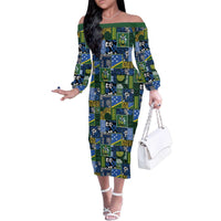 Solomon Islands Meri Kirihimete Family Matching Off The Shoulder Long Sleeve Dress and Hawaiian Shirt Pacific Patchwork Xmas Vibes - Polynesian Pride