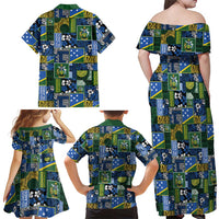 Solomon Islands Meri Kirihimete Family Matching Off Shoulder Maxi Dress and Hawaiian Shirt Pacific Patchwork Xmas Vibes - Polynesian Pride