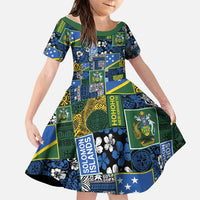 Solomon Islands Meri Kirihimete Family Matching Short Sleeve Bodycon Dress and Hawaiian Shirt Pacific Patchwork Xmas Vibes - Polynesian Pride