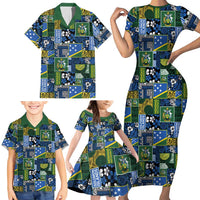 Solomon Islands Meri Kirihimete Family Matching Short Sleeve Bodycon Dress and Hawaiian Shirt Pacific Patchwork Xmas Vibes - Polynesian Pride
