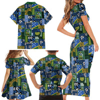 Solomon Islands Meri Kirihimete Family Matching Short Sleeve Bodycon Dress and Hawaiian Shirt Pacific Patchwork Xmas Vibes - Polynesian Pride