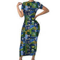 Solomon Islands Meri Kirihimete Family Matching Short Sleeve Bodycon Dress and Hawaiian Shirt Pacific Patchwork Xmas Vibes - Polynesian Pride