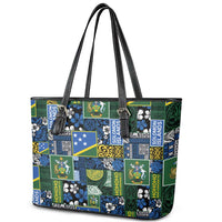 Solomon Islands Meri Kirihimete Leather Tote Bag Pacific Patchwork Xmas Vibes - Polynesian Pride