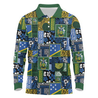 Solomon Islands Meri Kirihimete Long Sleeve Polo Shirt Pacific Patchwork Xmas Vibes - Polynesian Pride