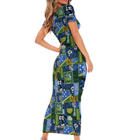 Solomon Islands Meri Kirihimete Short Sleeve Bodycon Dress Pacific Patchwork Xmas Vibes LT9 - Polynesian Pride