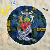 Solomon Islands Meri Kirihimete Beach Blanket Funny Santa Riding Shark - Polynesian Pride
