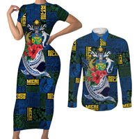 Solomon Islands Meri Kirihimete Couples Matching Short Sleeve Bodycon Dress and Long Sleeve Button Shirt Funny Santa Riding Shark - Polynesian Pride