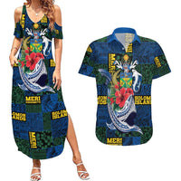 Solomon Islands Meri Kirihimete Couples Matching Summer Maxi Dress and Hawaiian Shirt Funny Santa Riding Shark - Polynesian Pride