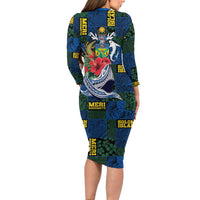Solomon Islands Meri Kirihimete Family Matching Long Sleeve Bodycon Dress and Hawaiian Shirt Funny Santa Riding Shark - Polynesian Pride