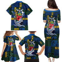 Solomon Islands Meri Kirihimete Family Matching Puletasi and Hawaiian Shirt Funny Santa Riding Shark - Polynesian Pride