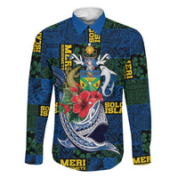 Solomon Islands Meri Kirihimete Family Matching Summer Maxi Dress and Hawaiian Shirt Funny Santa Riding Shark LT9 Dad's Shirt - Long Sleeve Blue - Polynesian Pride