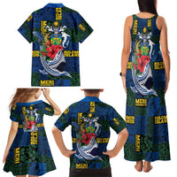 Solomon Islands Meri Kirihimete Family Matching Tank Maxi Dress and Hawaiian Shirt Funny Santa Riding Shark - Polynesian Pride
