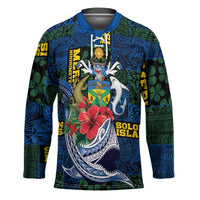 Solomon Islands Meri Kirihimete Hockey Jersey Funny Santa Riding Shark LT9 Unisex Blue - Polynesian Pride