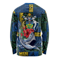 Solomon Islands Meri Kirihimete Long Sleeve Shirt Funny Santa Riding Shark - Polynesian Pride