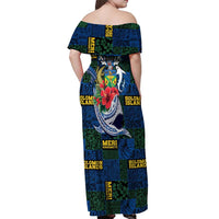 Solomon Islands Meri Kirihimete Off Shoulder Maxi Dress Funny Santa Riding Shark - Polynesian Pride