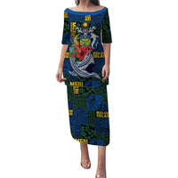 Solomon Islands Meri Kirihimete Puletasi Funny Santa Riding Shark LT9 Long Dress Blue - Polynesian Pride