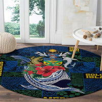Solomon Islands Meri Kirihimete Round Carpet Funny Santa Riding Shark - Polynesian Pride