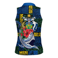 Solomon Islands Meri Kirihimete Women Sleeveless Polo Shirt Funny Santa Riding Shark - Polynesian Pride