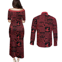 Black Tonga Kilisimasi Fiefia Couples Matching Puletasi and Long Sleeve Button Shirt Pacific Patchwork Xmas Vibes LT9 - Polynesian Pride