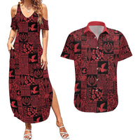 Black Tonga Kilisimasi Fiefia Couples Matching Summer Maxi Dress and Hawaiian Shirt Pacific Patchwork Xmas Vibes - Polynesian Pride