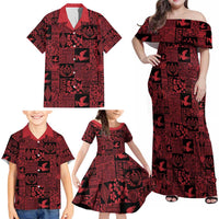 Black Tonga Kilisimasi Fiefia Family Matching Off Shoulder Maxi Dress and Hawaiian Shirt Pacific Patchwork Xmas Vibes - Polynesian Pride