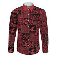 Black Tonga Kilisimasi Fiefia Family Matching Off Shoulder Short Dress and Hawaiian Shirt Pacific Patchwork Xmas Vibes LT9 Dad's Shirt - Long Sleeve Black - Polynesian Pride
