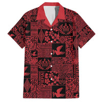 Black Tonga Kilisimasi Fiefia Family Matching Puletasi and Hawaiian Shirt Pacific Patchwork Xmas Vibes LT9 Dad's Shirt - Short Sleeve Black - Polynesian Pride
