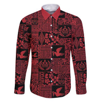 Black Tonga Kilisimasi Fiefia Family Matching Puletasi and Hawaiian Shirt Pacific Patchwork Xmas Vibes LT9 Dad's Shirt - Long Sleeve Black - Polynesian Pride