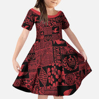 Black Tonga Kilisimasi Fiefia Family Matching Short Sleeve Bodycon Dress and Hawaiian Shirt Pacific Patchwork Xmas Vibes LT9 Daughter's Dress Black - Polynesian Pride