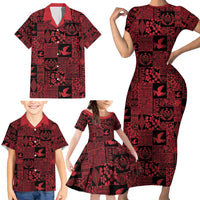 Black Tonga Kilisimasi Fiefia Family Matching Short Sleeve Bodycon Dress and Hawaiian Shirt Pacific Patchwork Xmas Vibes - Polynesian Pride
