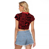 Black Tonga Kilisimasi Fiefia Raglan Cropped T Shirt Pacific Patchwork Xmas Vibes LT9 - Polynesian Pride