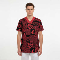 Black Tonga Kilisimasi Fiefia Scrub Top Pacific Patchwork Xmas Vibes - Polynesian Pride