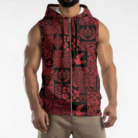 Black Tonga Kilisimasi Fiefia Sleeveless Zip Hoodie Pacific Patchwork Xmas Vibes - Polynesian Pride