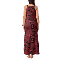 Black Tonga Kilisimasi Fiefia Tank Maxi Dress Pacific Patchwork Xmas Vibes - Polynesian Pride