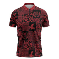 Black Tonga Kilisimasi Fiefia Zipper Polo Shirt Pacific Patchwork Xmas Vibes LT9 Black - Polynesian Pride