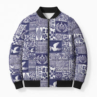 Blue Tonga Kilisimasi Fiefia Bomber Puffer Jacket Pacific Patchwork Xmas Vibes - Polynesian Pride