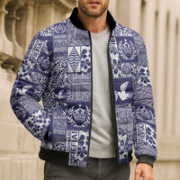 Blue Tonga Kilisimasi Fiefia Bomber Puffer Jacket Pacific Patchwork Xmas Vibes - Polynesian Pride