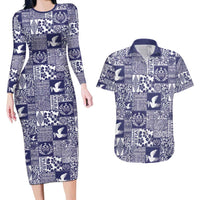 Blue Tonga Kilisimasi Fiefia Couples Matching Long Sleeve Bodycon Dress and Hawaiian Shirt Pacific Patchwork Xmas Vibes LT9 Blue - Polynesian Pride