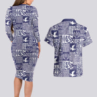 Blue Tonga Kilisimasi Fiefia Couples Matching Long Sleeve Bodycon Dress and Hawaiian Shirt Pacific Patchwork Xmas Vibes LT9 - Polynesian Pride