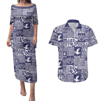 Blue Tonga Kilisimasi Fiefia Couples Matching Puletasi and Hawaiian Shirt Pacific Patchwork Xmas Vibes LT9 Blue - Polynesian Pride