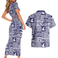 Blue Tonga Kilisimasi Fiefia Couples Matching Short Sleeve Bodycon Dress and Hawaiian Shirt Pacific Patchwork Xmas Vibes LT9 - Polynesian Pride