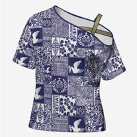 Blue Tonga Kilisimasi Fiefia Cross Shoulder Shirt Pacific Patchwork Xmas Vibes LT9 Female Blue - Polynesian Pride
